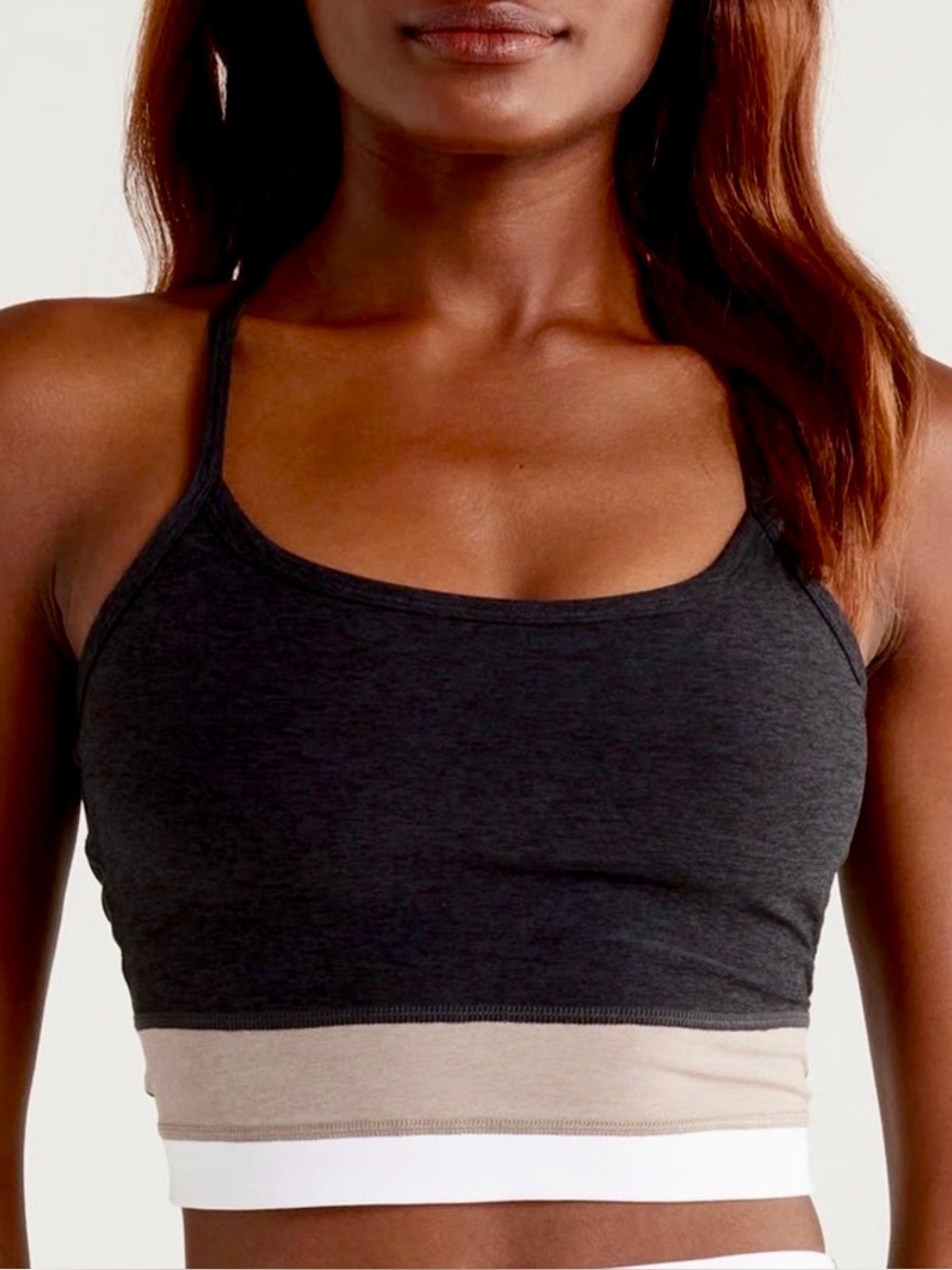 Beyond Yoga Black Tan White Colorblock Sports Bra Spacedye Size L